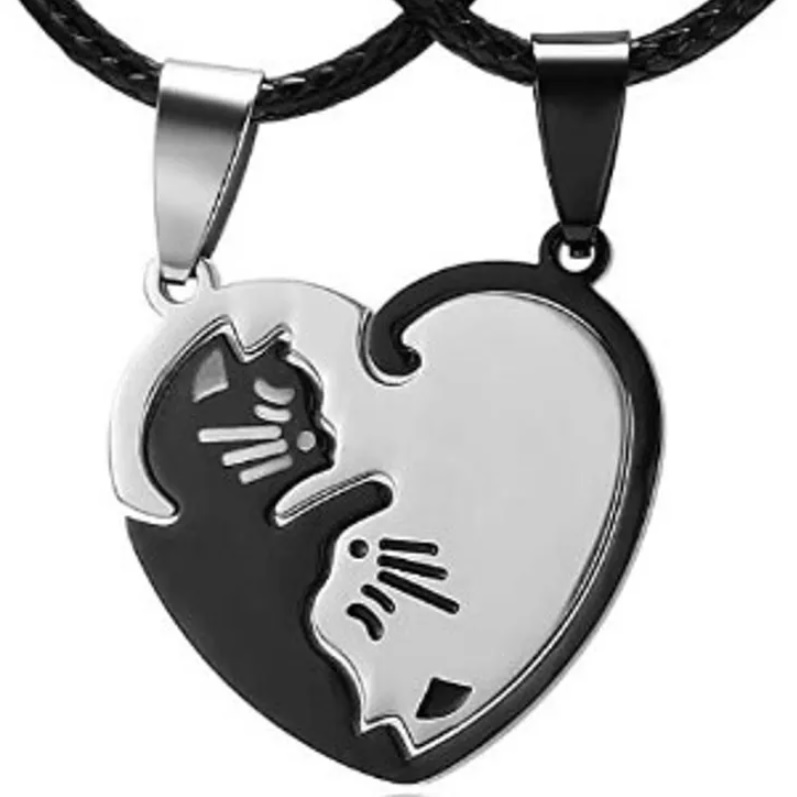 Colgante para cadena Double Cat - Corazón / Negro