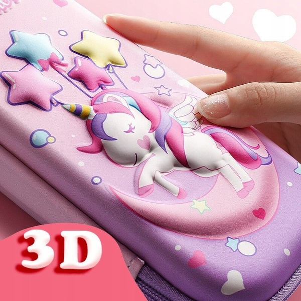Estuche escolar 3D con unicornio - Morado