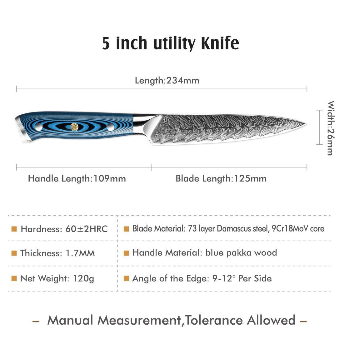Cuchillo de cocina damasco TU-37500 - Utility/Azul