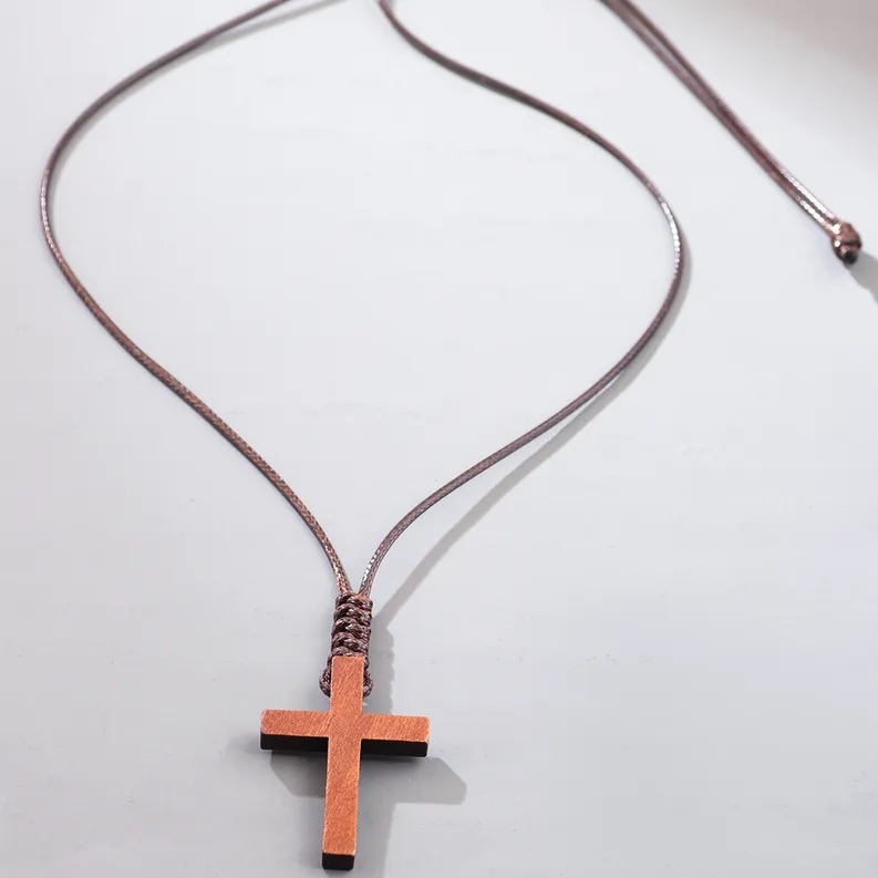 Collar Wood Cross - Marrón